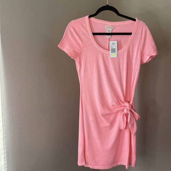 L*SPACE Abalone Dress Front Knot Mini Jersey Knit Short Sleeve Pink Small - Picture 1 of 4